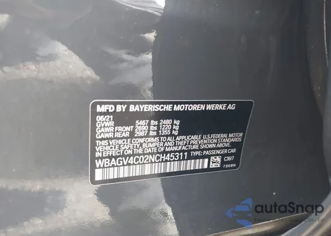 2022 BMW 840 Gran Coupe I xDrive z USA, uszkodzony, nr VIN WBAGV4C02NCH45311